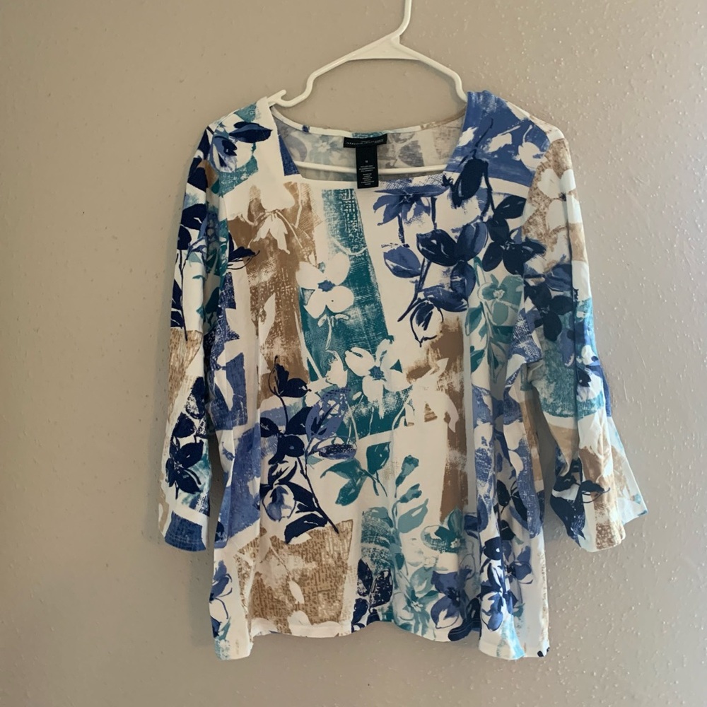 Floral Blue and Brown Women's Top